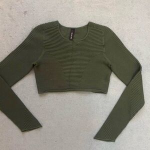 Olive Ribbed Long Sleeve Crop Top